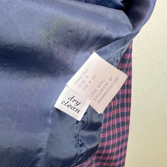 Pendleton Vintage Wool Burgundy Plaid Velvet Collar Button Blazer Jacket 8P - Picture 7 of 8